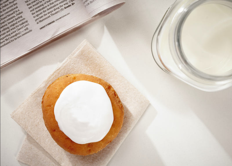 Round Shell Donut, Black Raspberry Jelly Filling, Vanilla Icing (Single Donut)
