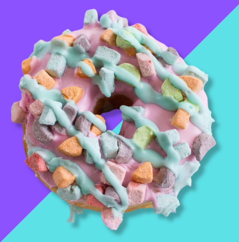 Yeast Donut, Vanilla Icing, Lucky Charm Topping (Single Donut)