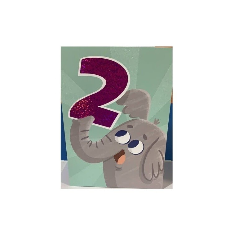 AGE-SPECIFIC: FOIL &amp; GLITTER: 2 YEAR OLD ELEPHANT CARD
