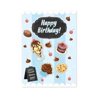 CHOCOLATE TREATS GLITTER CARD WITH SCRATCH AND SNIFF STICKERS DIE CUT