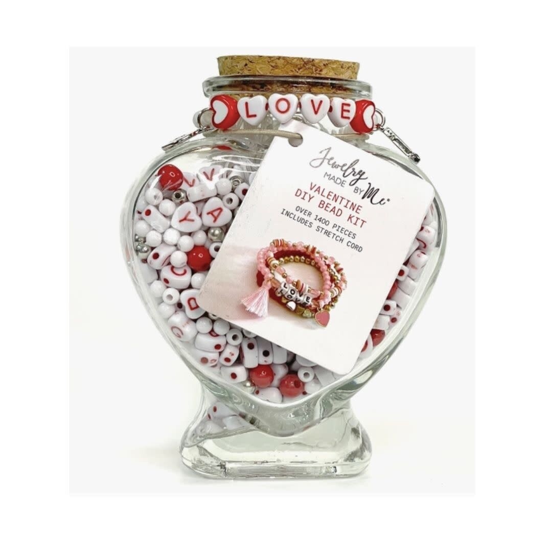 Red &amp; White Valentine Heart Jar Diy Bead Kit