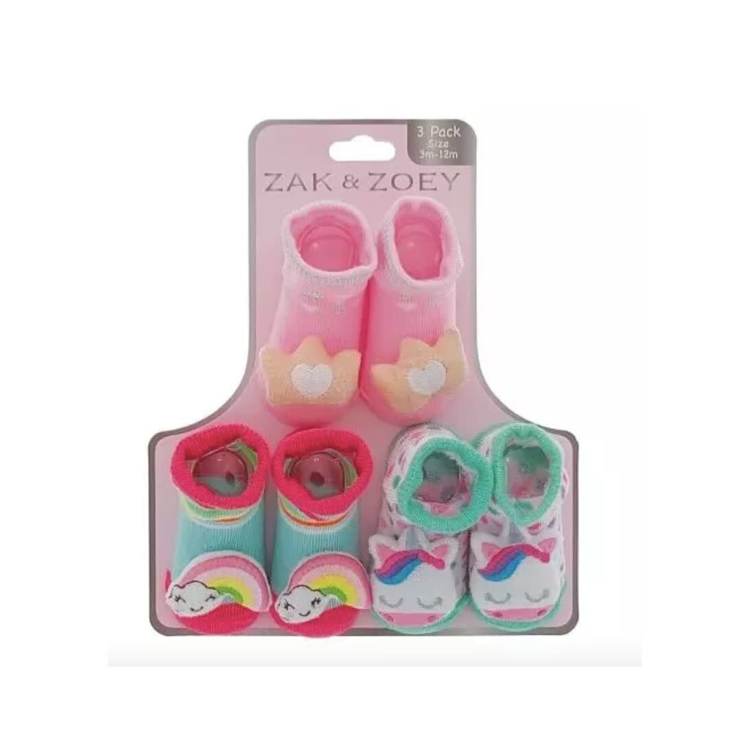 3-Pair 3D Booties - Unicorn &amp; Crown