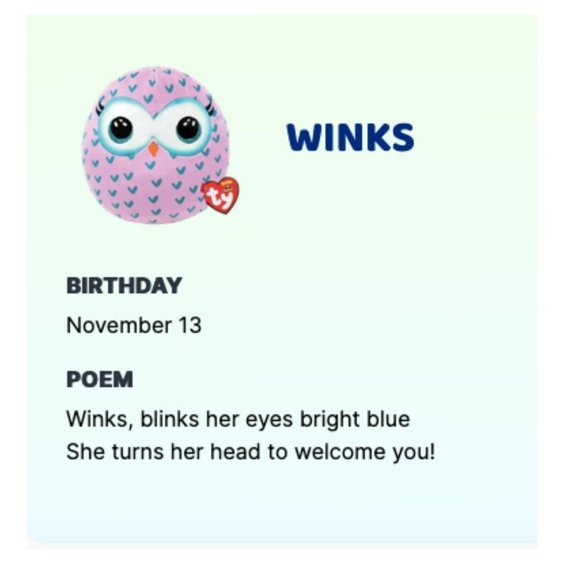 WINKS Squishy Beanies Lg