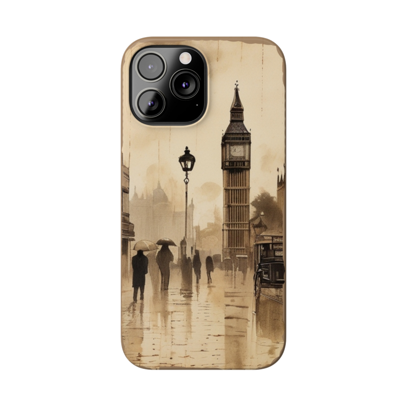 Vintage London Rain Dream | Glossy Slim iPhone Case with Wireless Charging