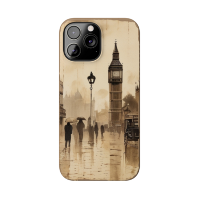 Vintage London Rain Dream | Glossy Slim iPhone Case with Wireless Charging
