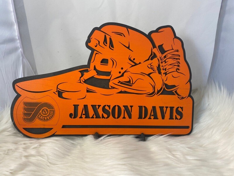 3D Wooden Skates, And Helmet Sign