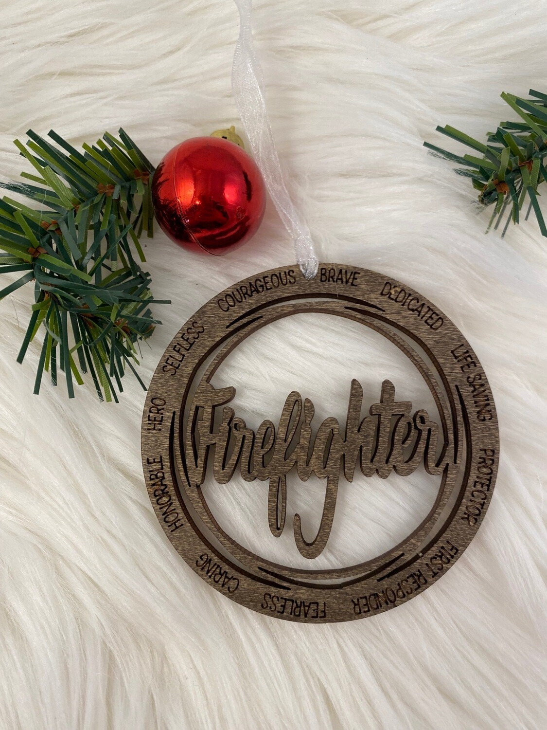 Wooden Firefighter Ornament