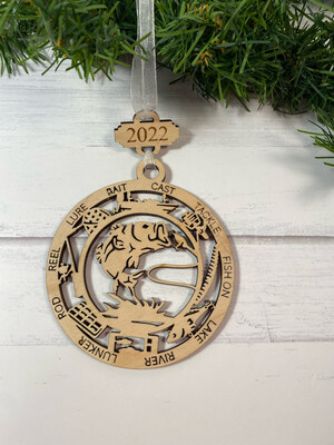 Wooden Bass Fishing Ornament