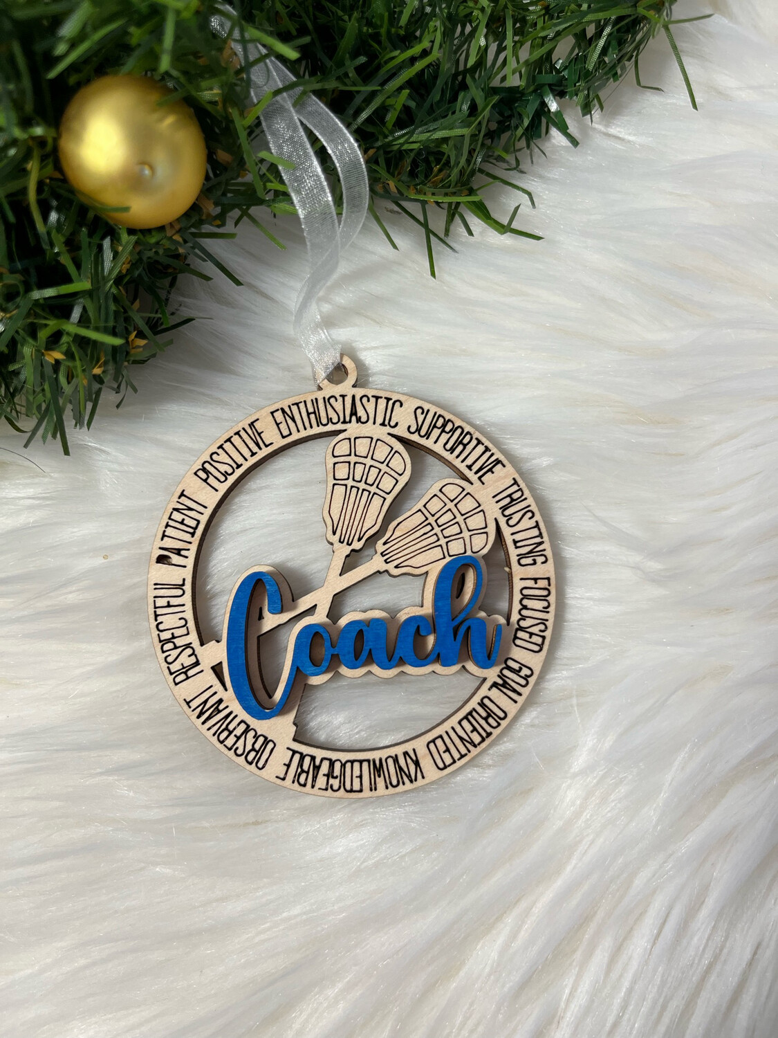 Lacrosse Coach 3D Wooden Circle Ornament