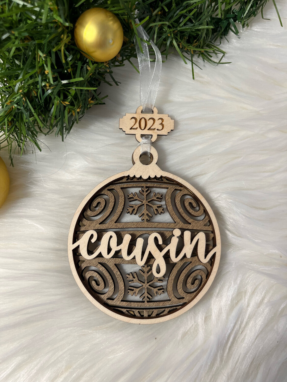 Cousin 3D Wooden Circle Ornament