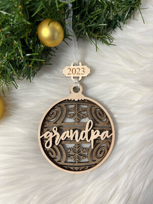 Grandpa 3D Wooden Circle Ornament
