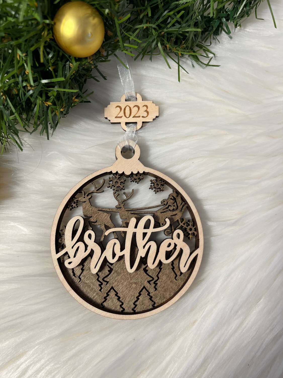 Brother 3D Wooden Circle Ornament