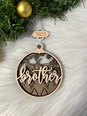 Brother 3D Wooden Circle Ornament
