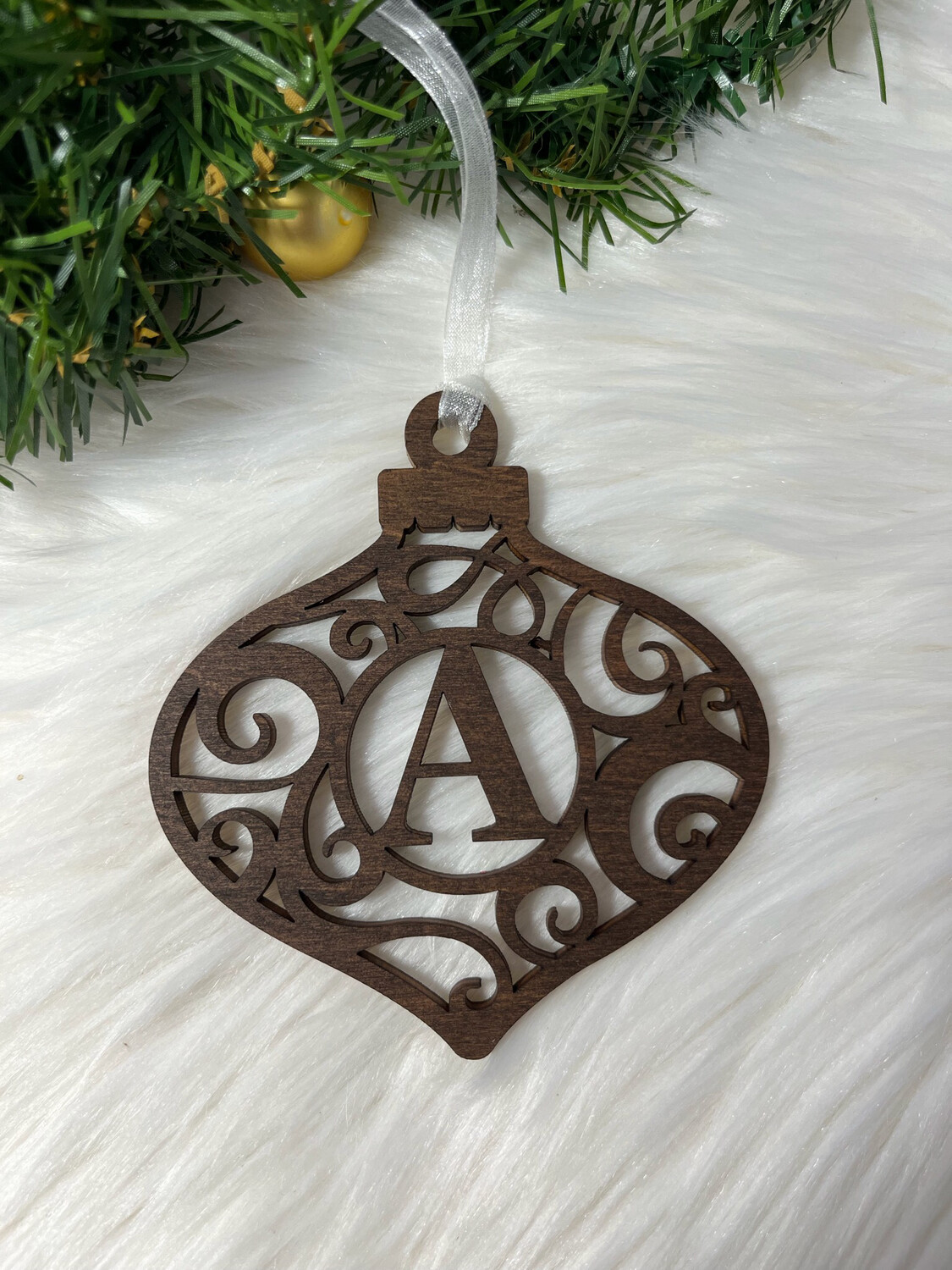 Initial Scrolled Wooden Ornament