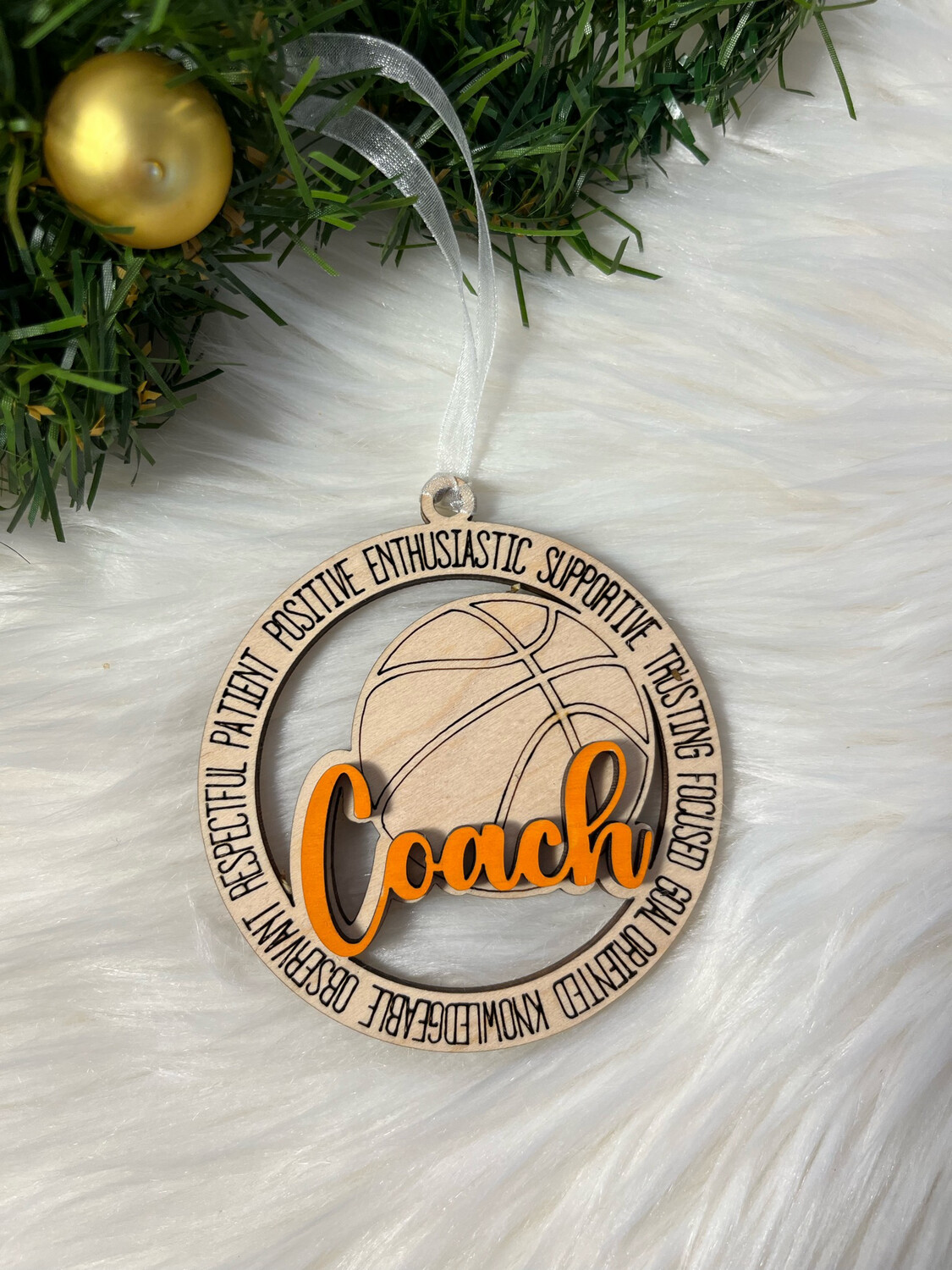 Basketball Coach 3D Wooden Circle Ornament