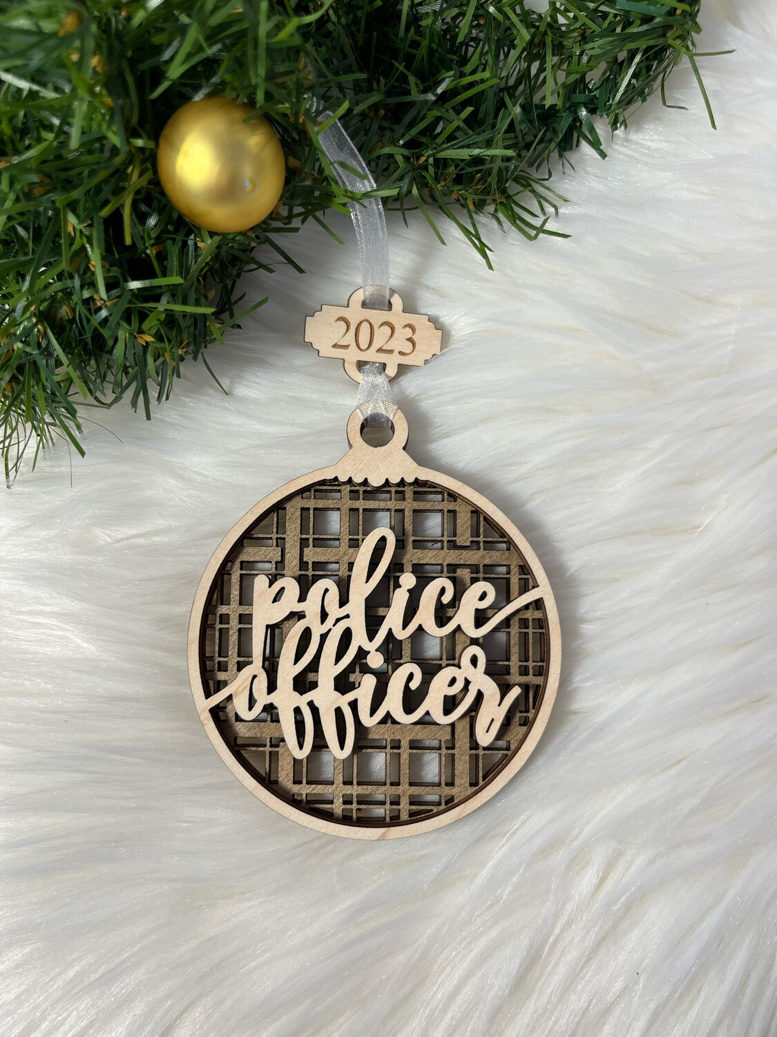 Police Officer 3D Wooden Circle Ornament