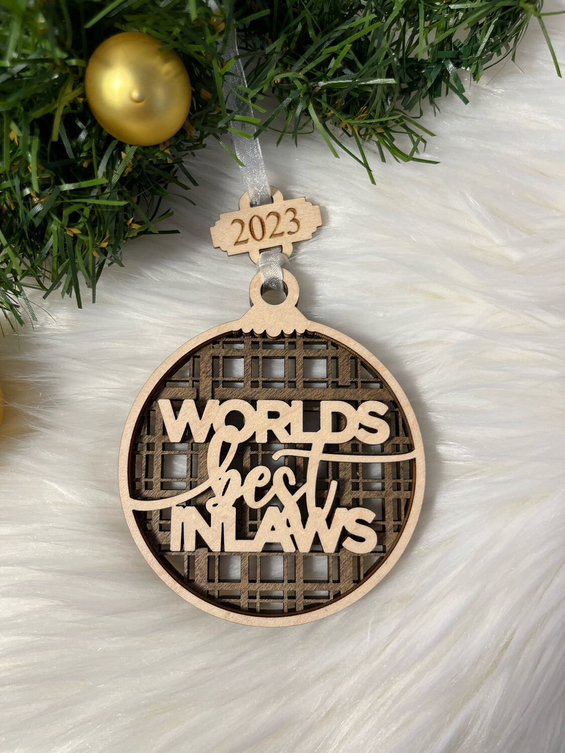 Worlds Best in-laws 3D Wooden Circle Ornament