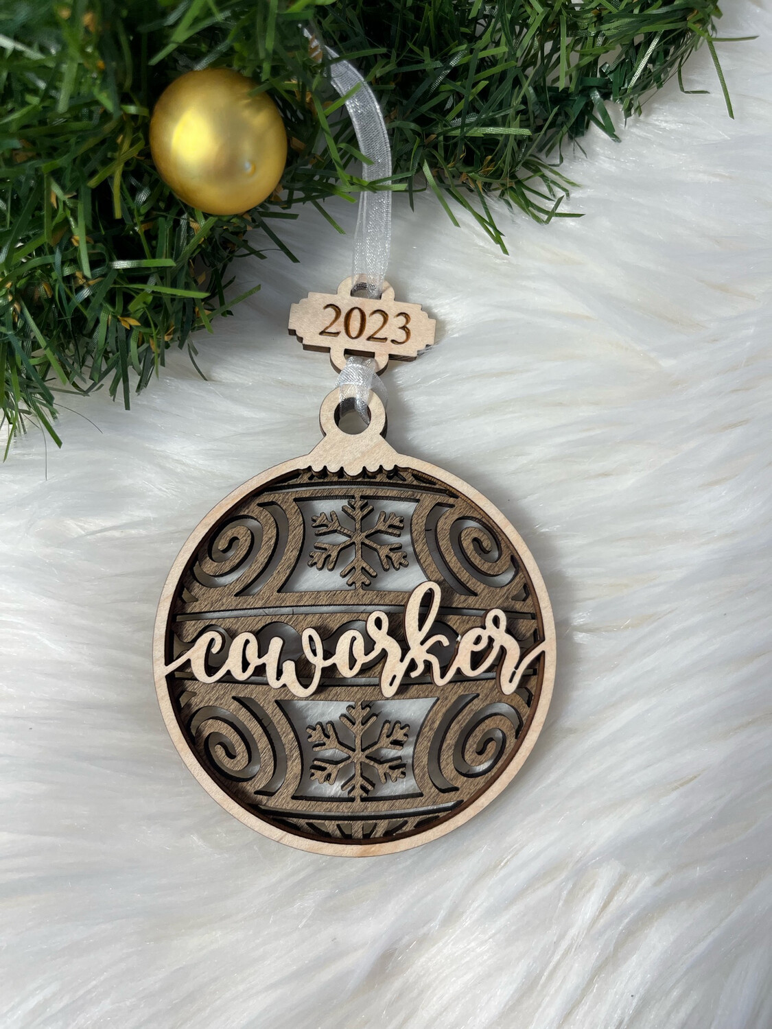 Coworker 3D Wooden Circle Ornament