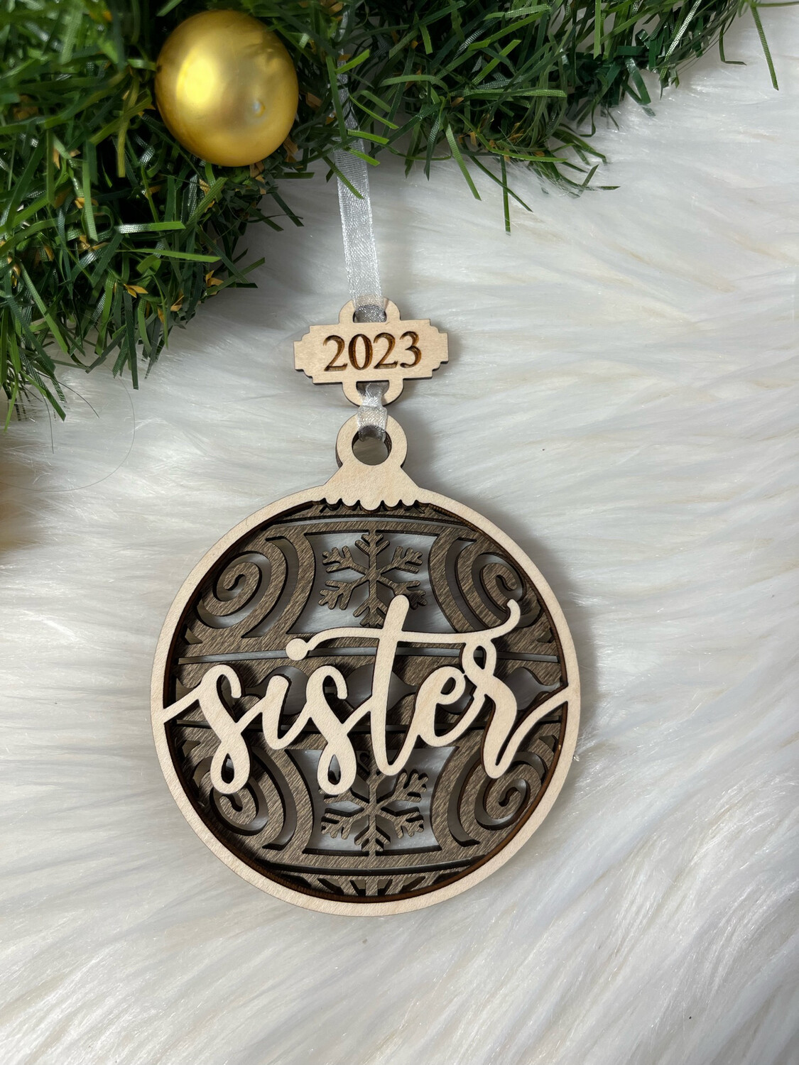 Sister 3D Wooden Circle Ornament