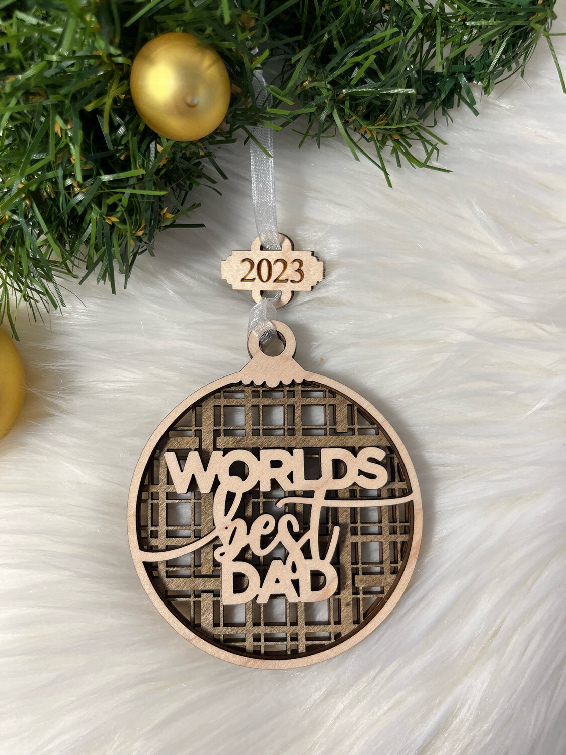 Worlds Best Dad 3D Wooden Circle Ornament