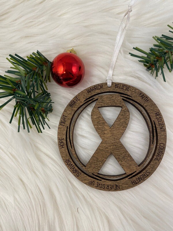 Wooden Cancer Ribbon Ornament