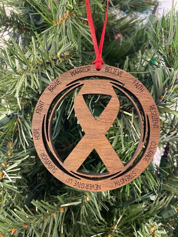 Wooden Cancer Ribbon Ornament