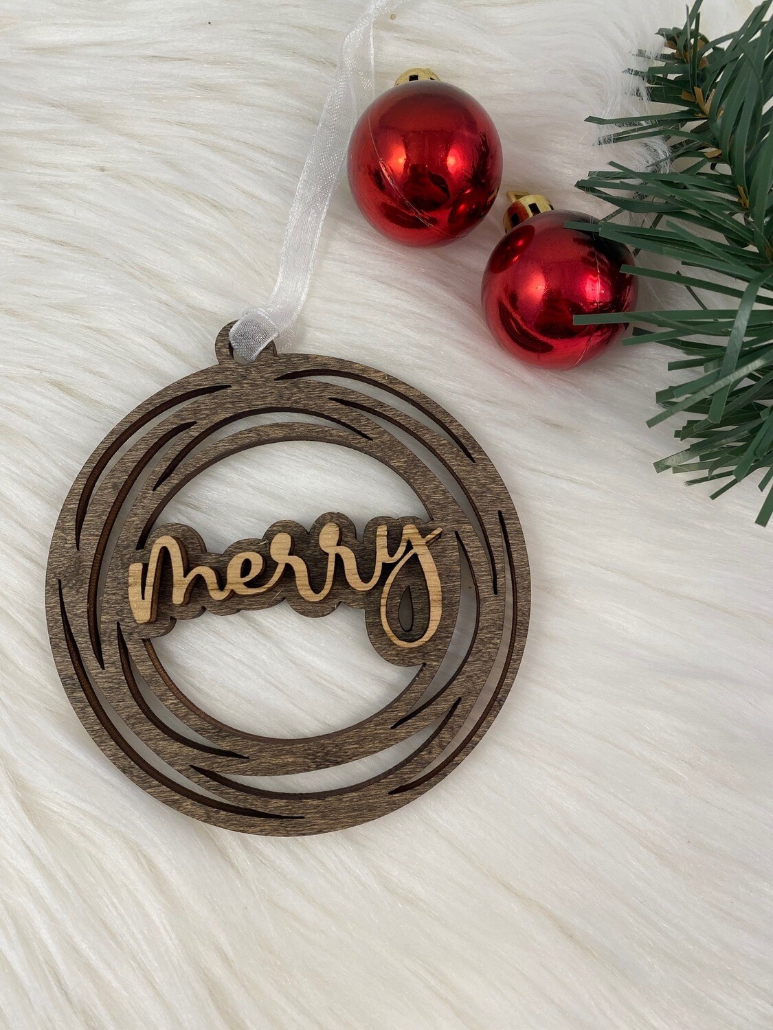 3D Wooden Merry Circle Ornament