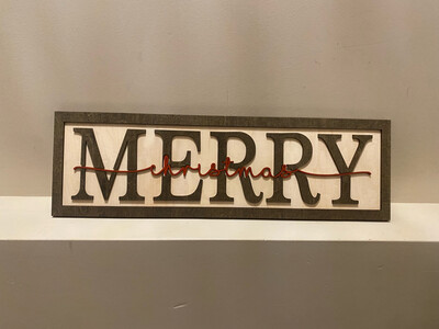 Wooden 3D Long Merry Christmas Sign