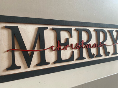 Wooden 3D Long Merry Christmas Sign