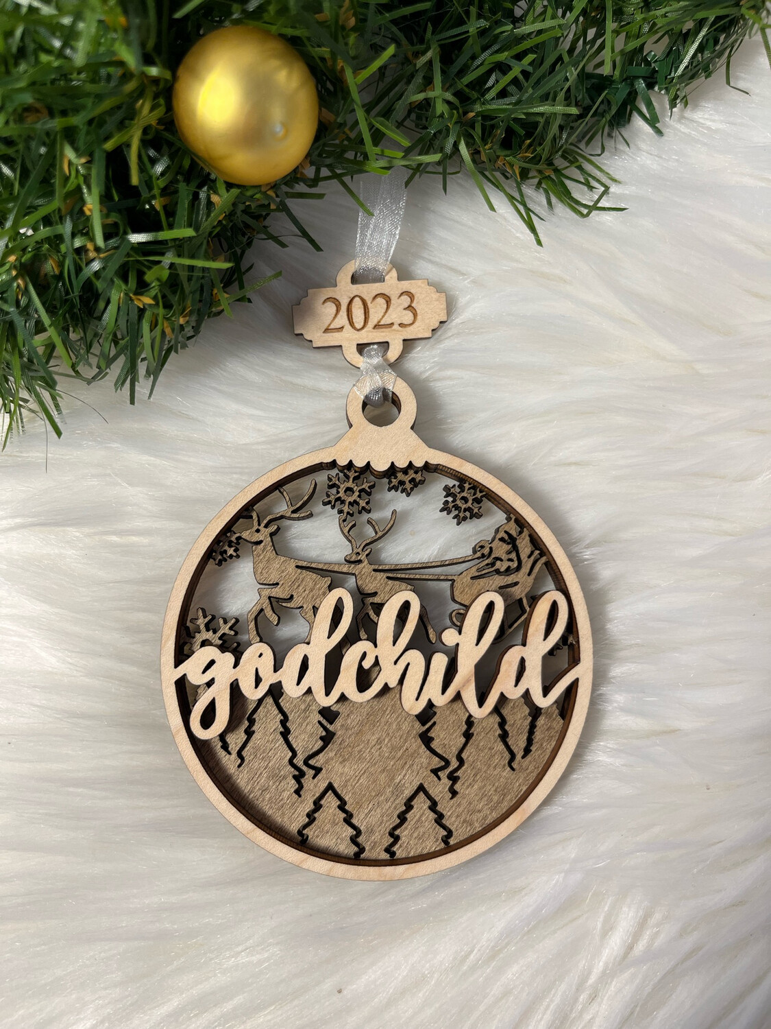 Godchild 3D Wooden Circle Ornament
