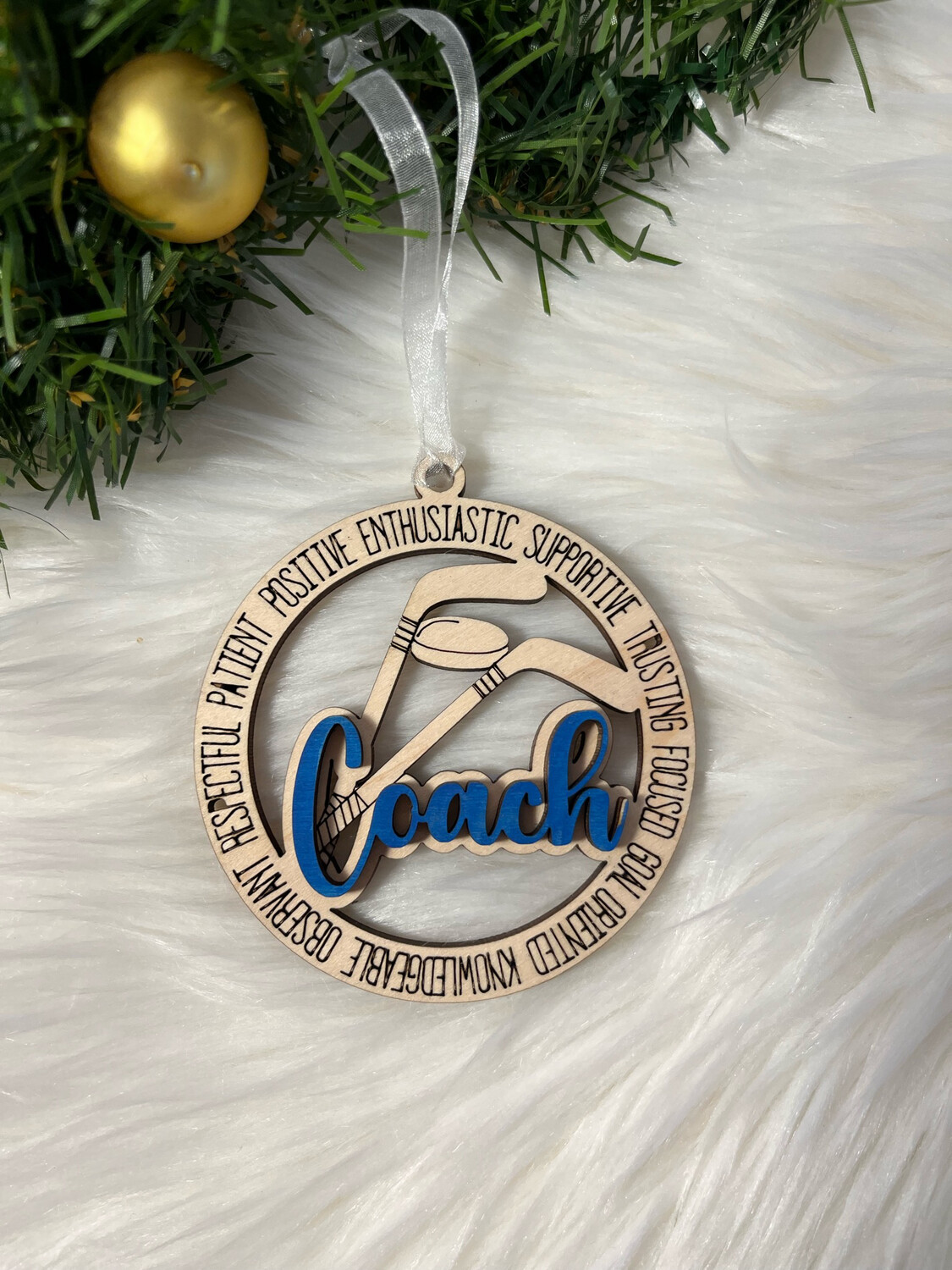 Hockey Coach 3D Wooden Circle Ornament