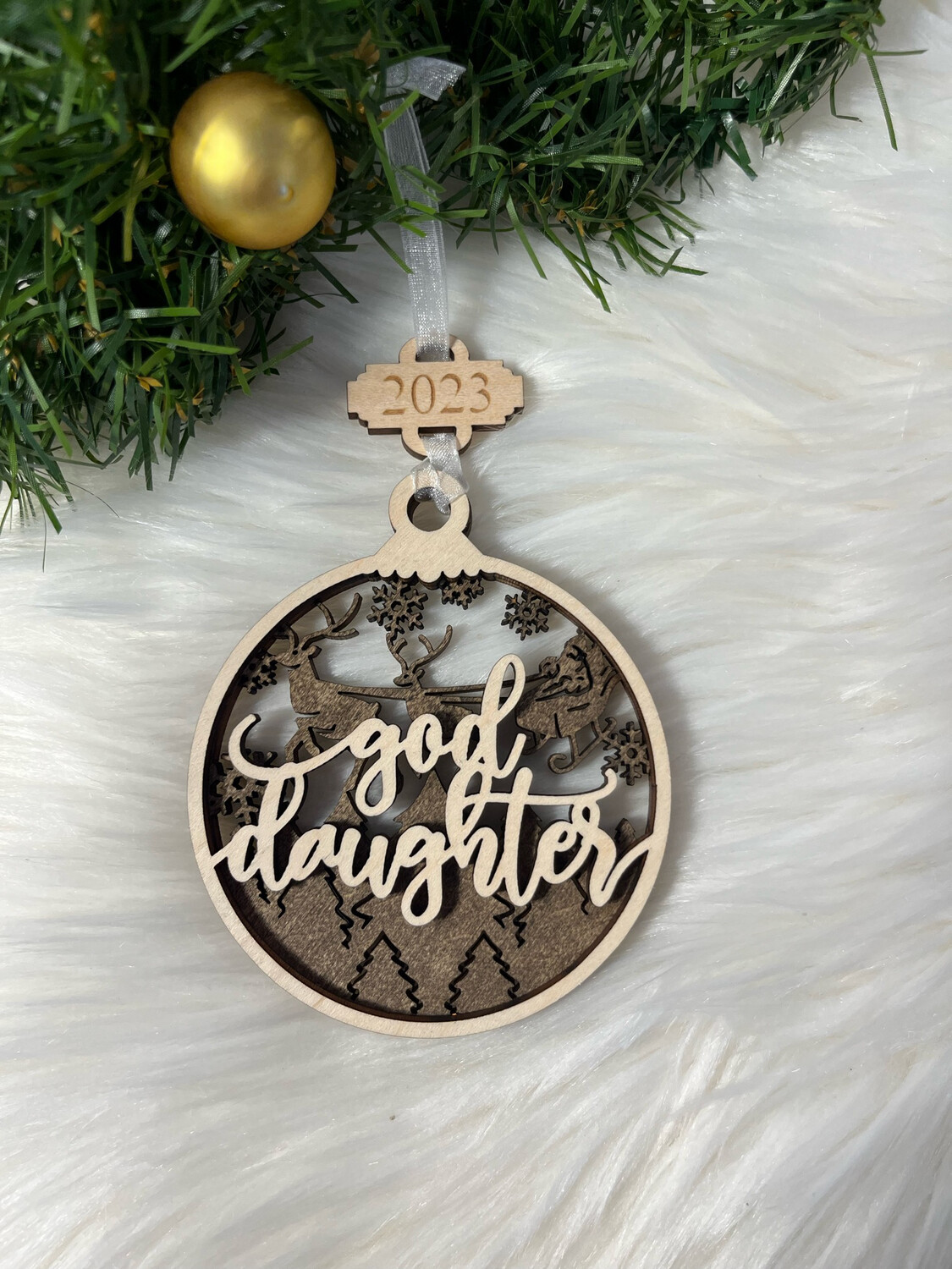 Goddaughter 3D Wooden Circle Ornament