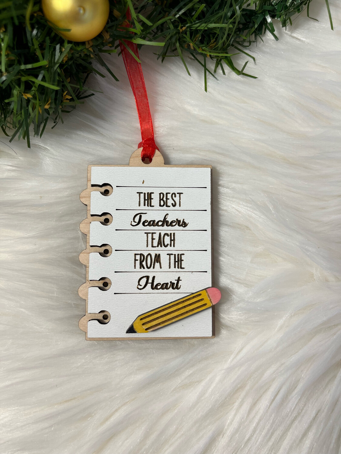 The Best Teacher Notebook 3D Wooden Ornament