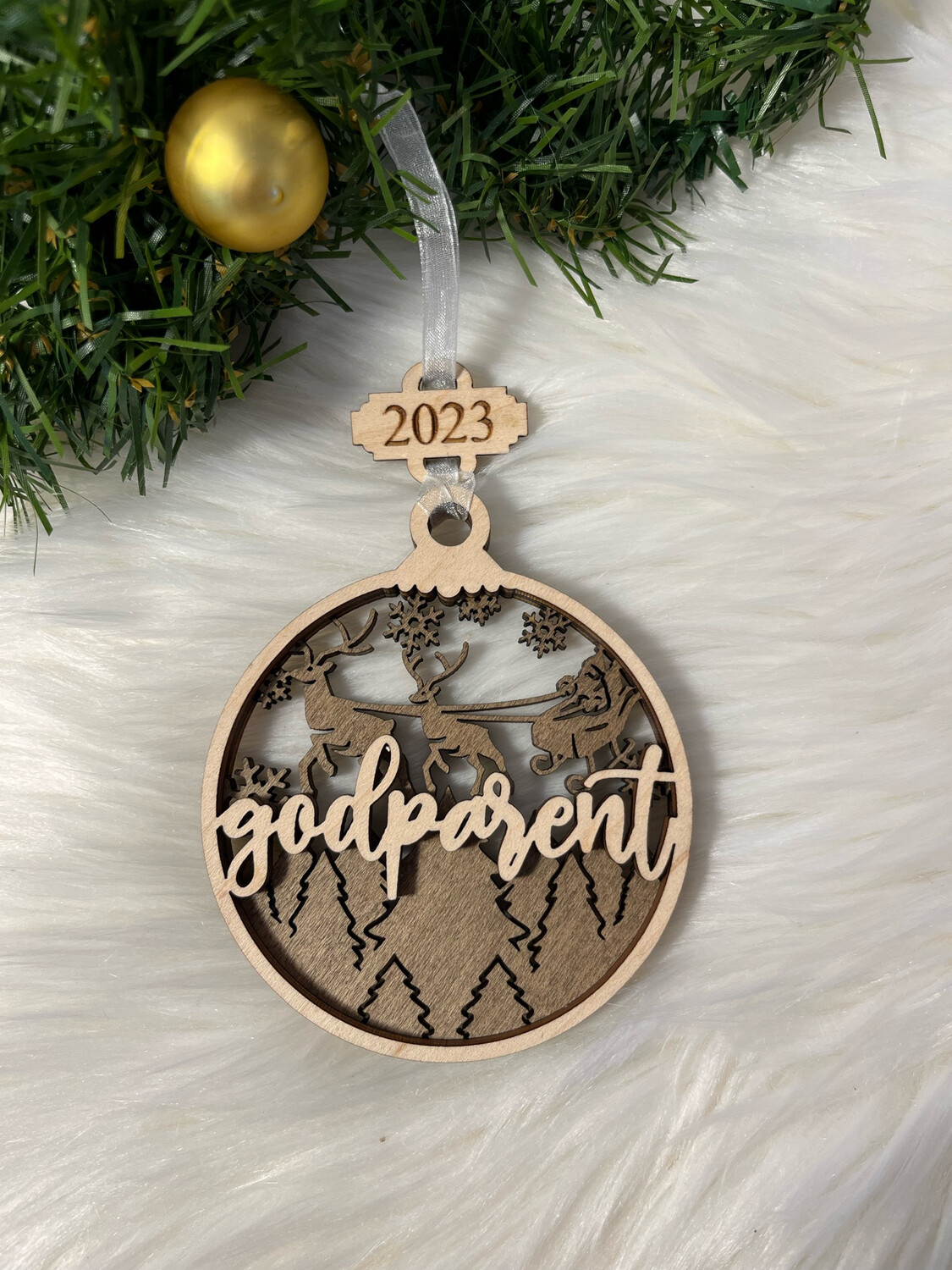 Godparent 3D Wooden Circle Ornament