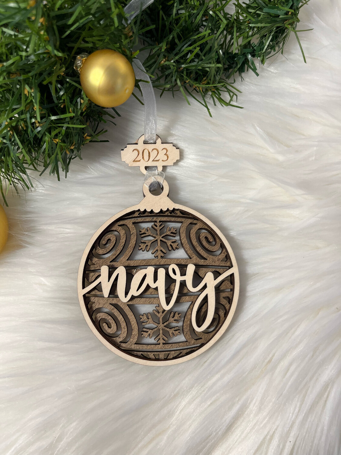 Navy 3D Wooden Circle Ornament