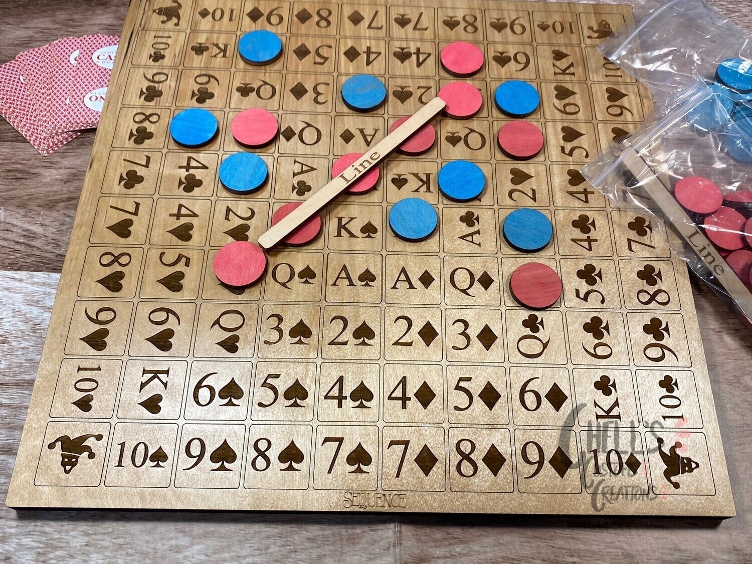 Wooden Sequence Board / Card Game