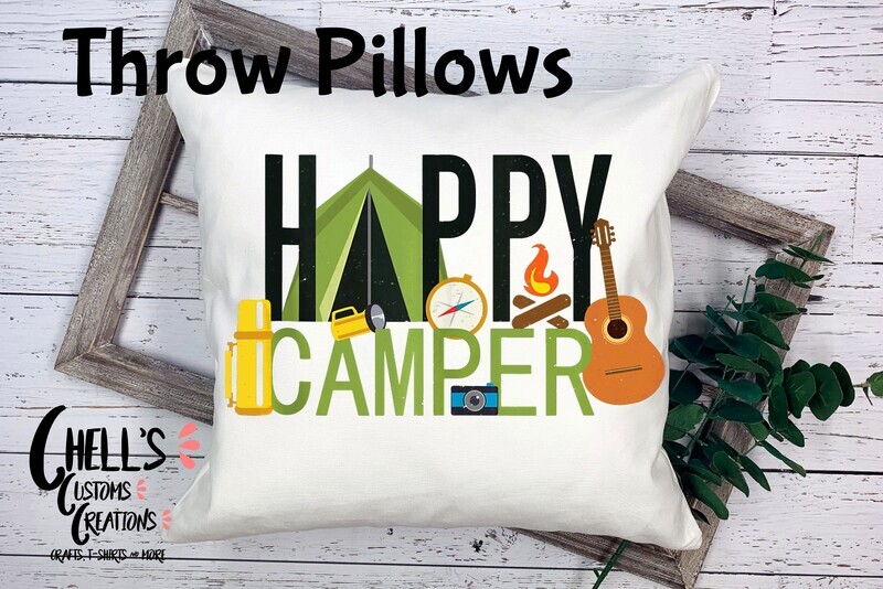 Happy Camper With Guitar Throw Pillow