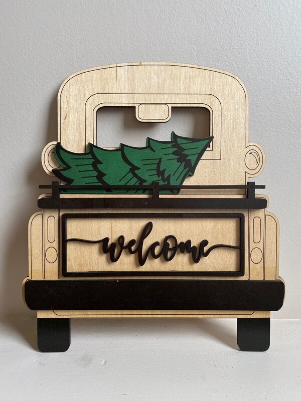 Inter Changeable Wooden Natrual And Black Truck Wall Hanging