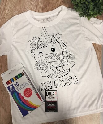 Color And Wash T-Shirt Unicorn And Flowers