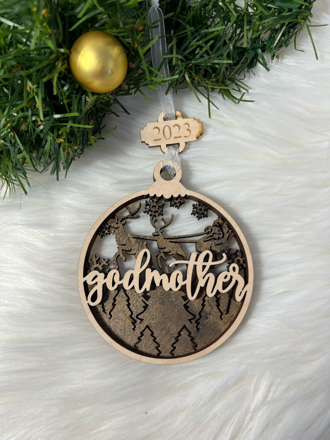 Godmother 3D Wooden Circle Ornament