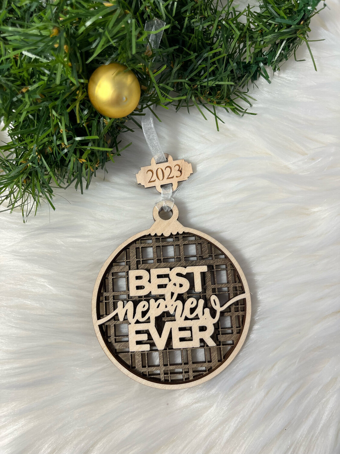 Best Nephew Ever 3D Wooden Circle Ornament