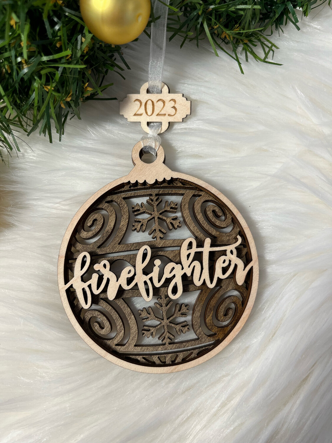 Firefighter 3D Wooden Circle Ornament