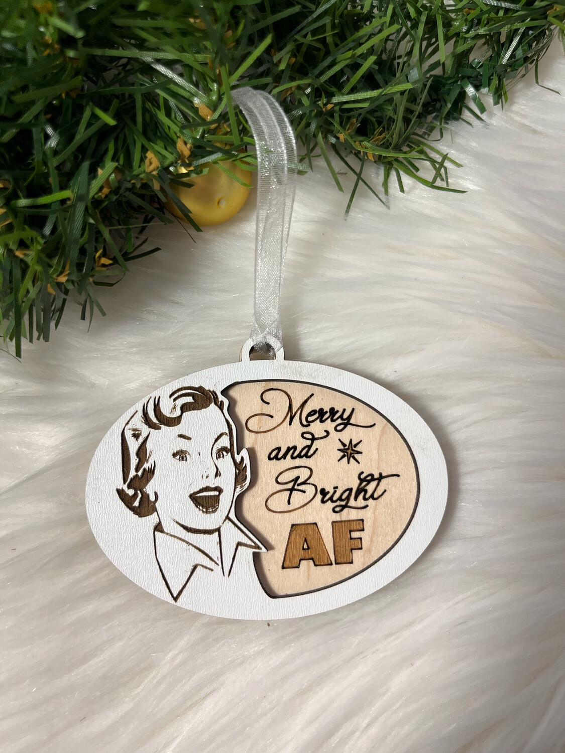 Retro Merry And Bright AF 3D Wooden  Ornament