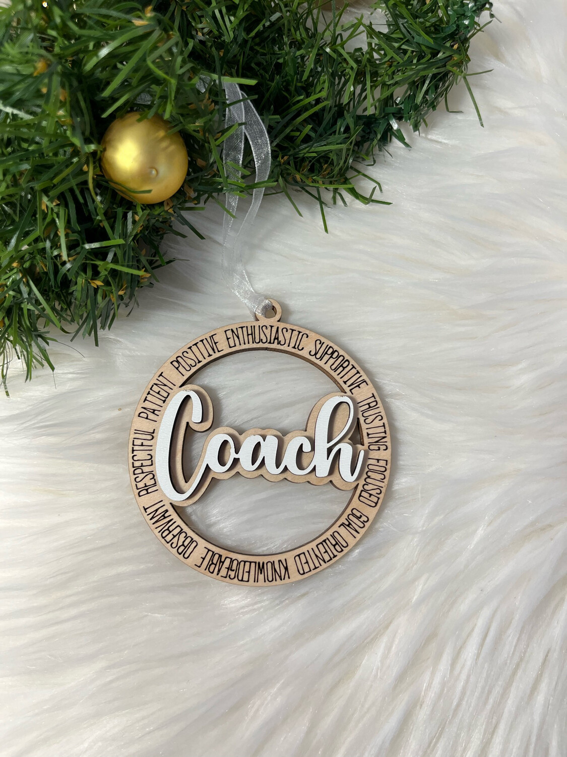 Coach 3D Wooden Circle Ornament