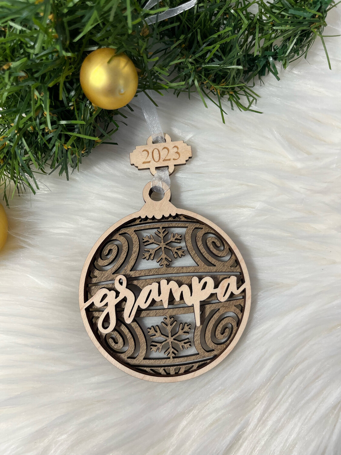 Grampa 3D Wooden Circle Ornament