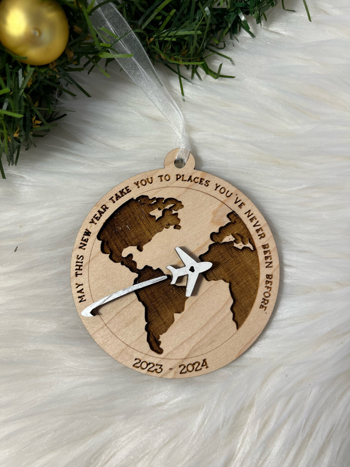 World Traveler 3D Wooden Round Ornament