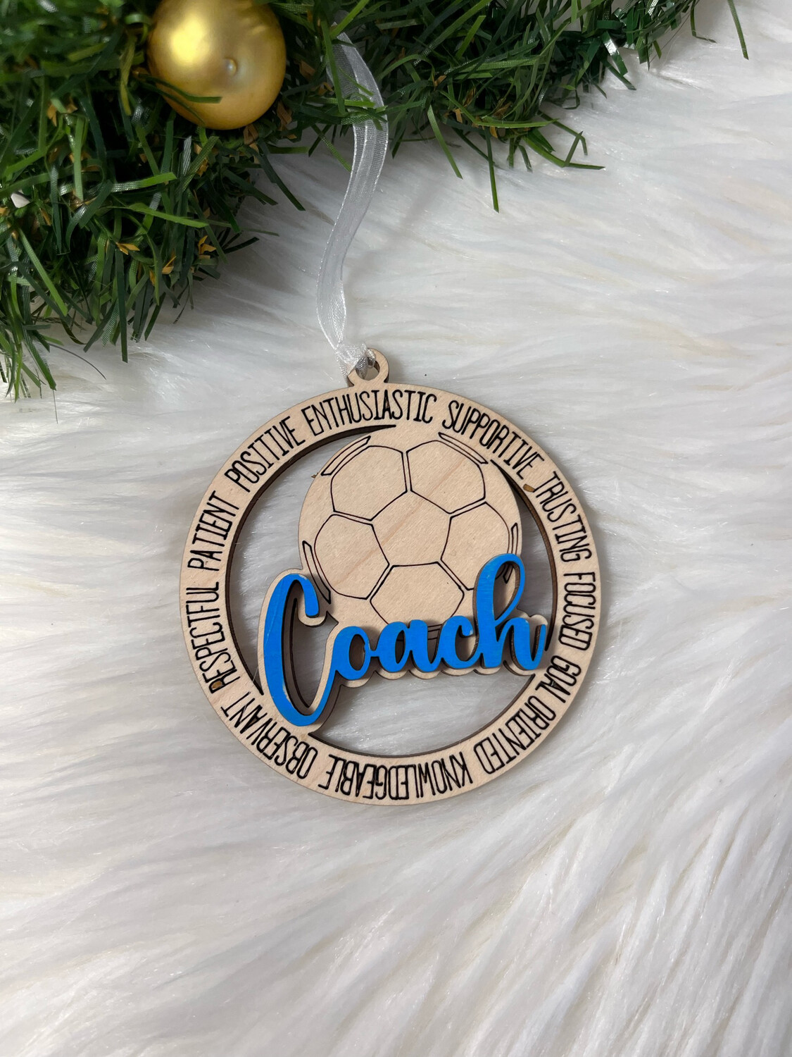 Soccer Coach 3D Wooden Circle Ornament