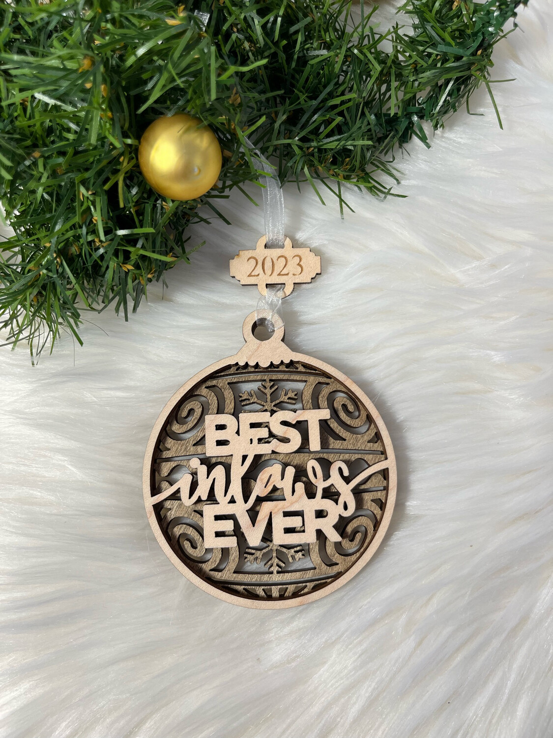 Best Inlaws Ever 3D Wooden Circle Ornament