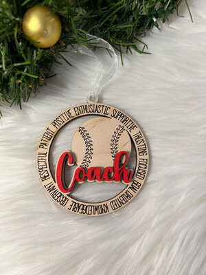 Baseball Coach 3D Wooden Circle Ornament