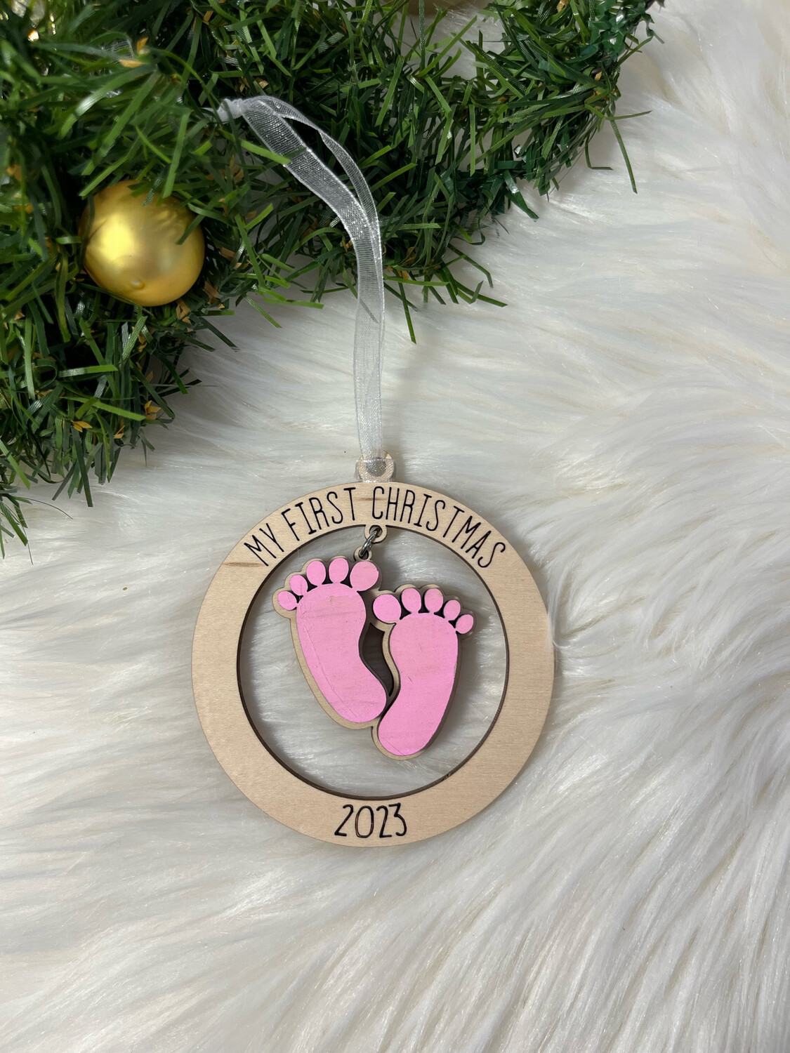 Baby’s First Christmas Feet 3D Wooden Ornament